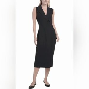 Elie Tahari Classic Black Knit Sleeveless Midi Faux Wrap Dress Sz L (12/14)
